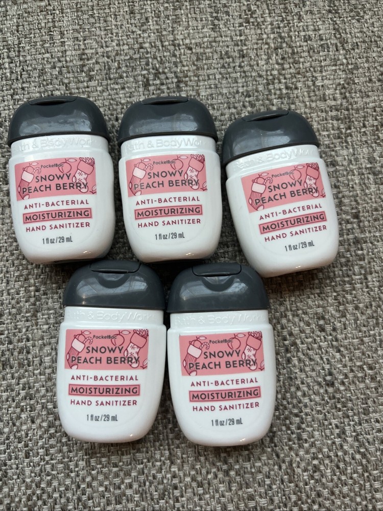 5 BATH & BODY WORKS SNOWY PEACH BERRY POCKETBAC MOISTURIZING HAND GEL SANITIZER