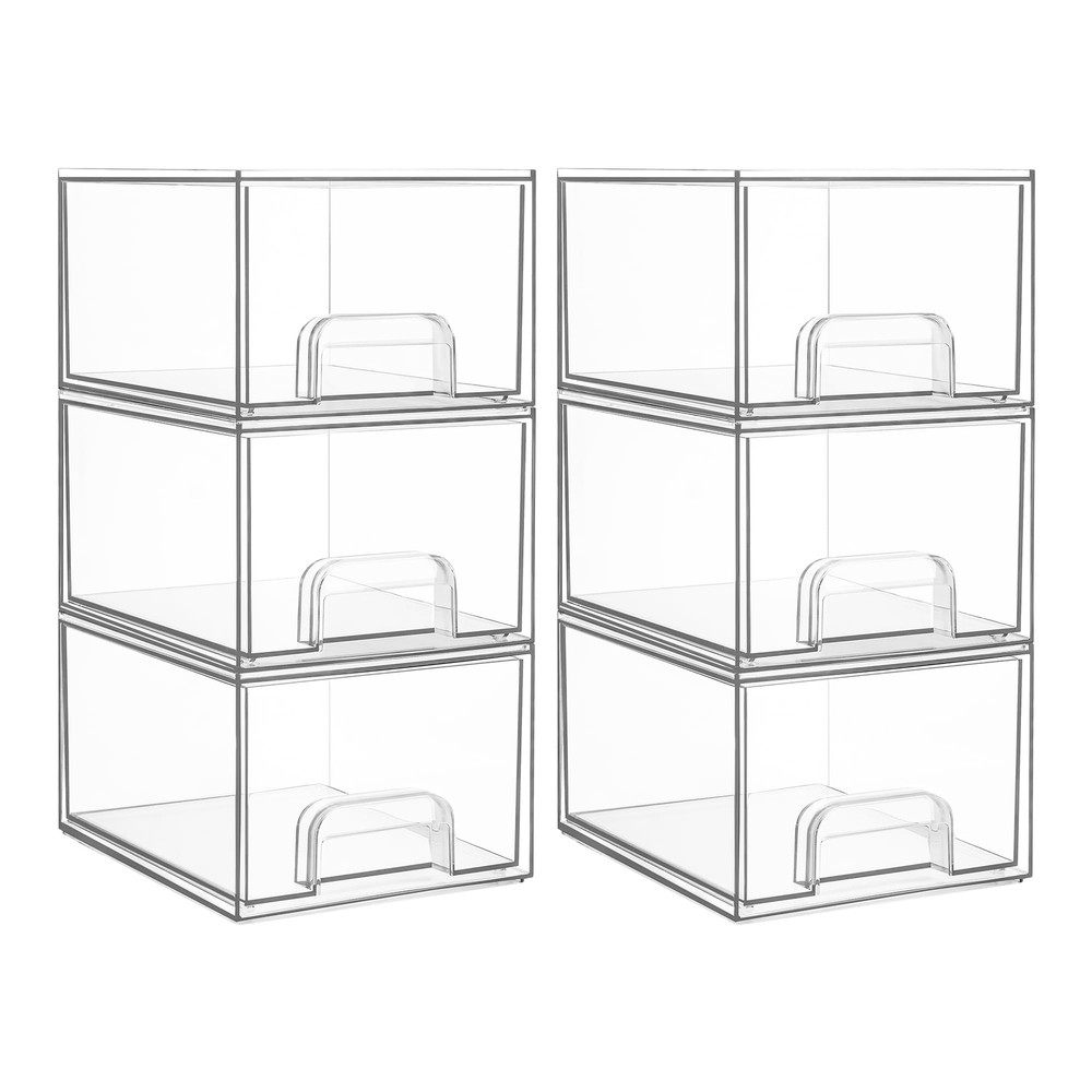 6 Pack Clear Stackable Storage Drawers, 4.4'' Tall Acrylic Bathroom Makeup Or...