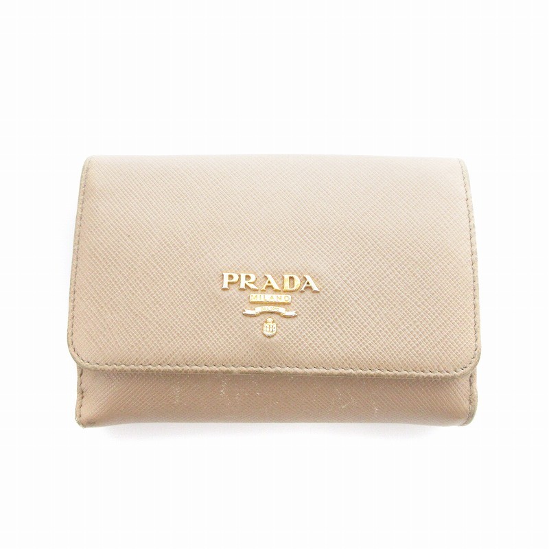 Prada Saffiano Leather Beige Women Wallet with Hook Y0722 Pre-Owned