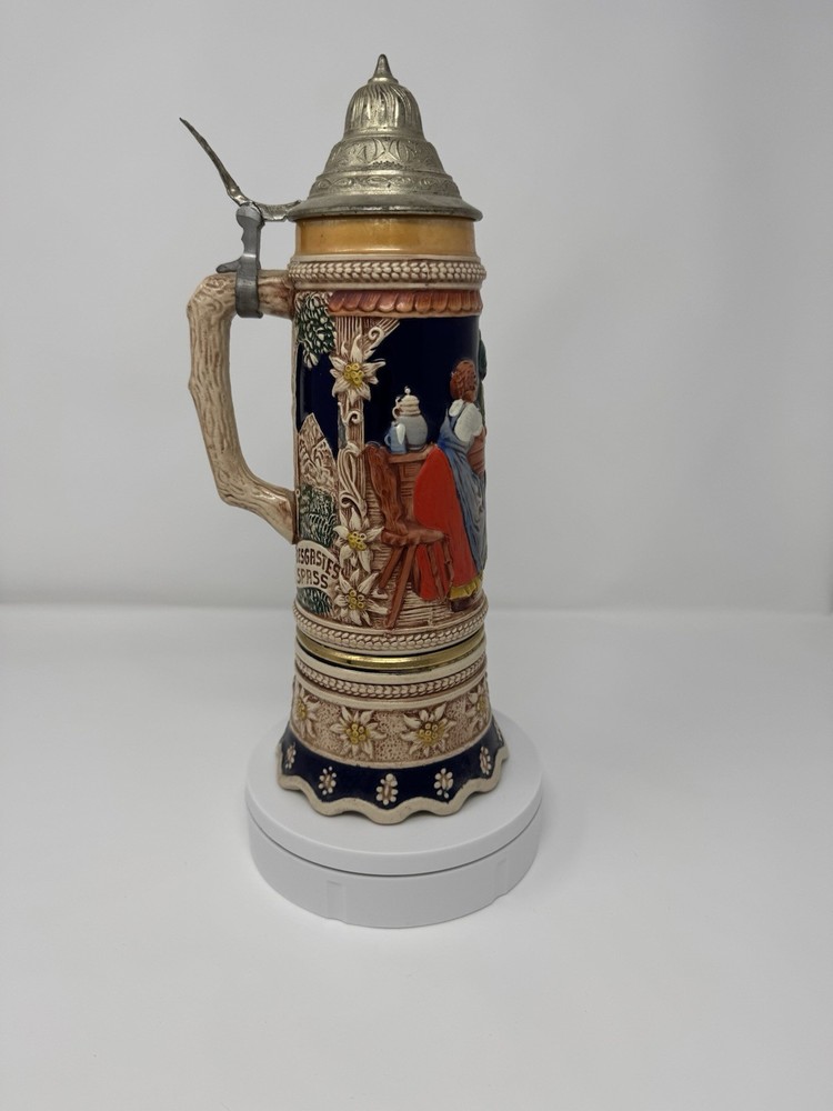 GERMAN BEER LIDDED STEIN MUG WITH MAPSA MUSICAL SWISS MOVEMENT