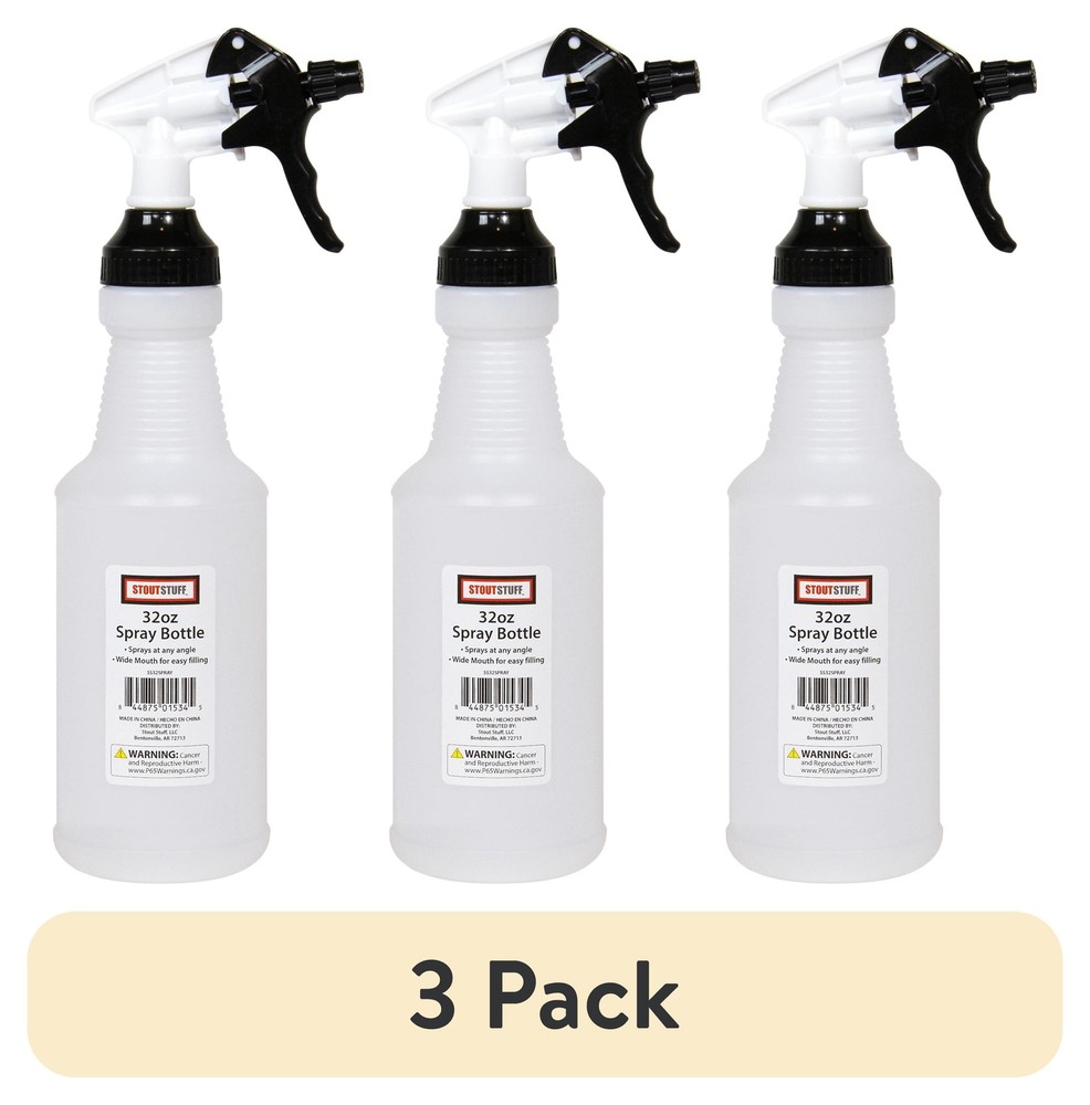 3 Pack Stout Stuff 32oz Wide Mouth All-Angle Spray Bottles
