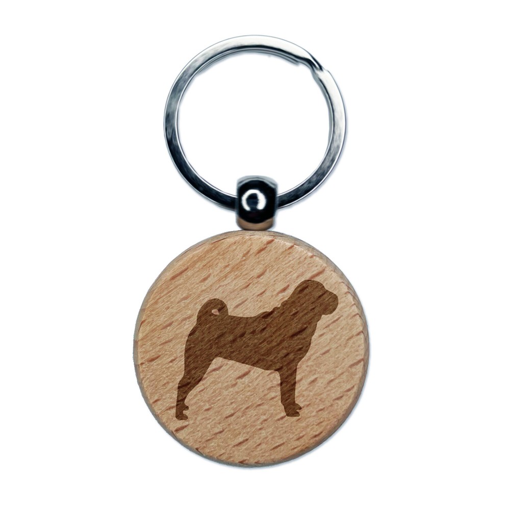 Shar-Pei Dog Solid Engraved Wood Round Keychain Tag Charm