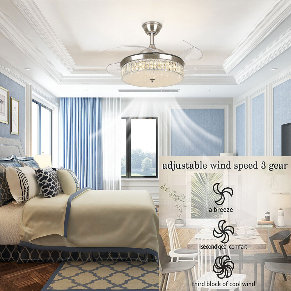 42-inch Crystal Retractable LED Ceiling Fan with Remote Control and Invisible Light