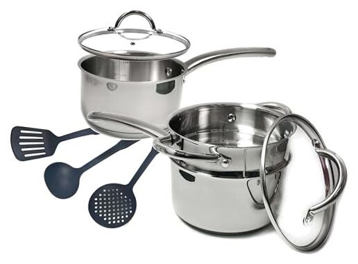 Stainless Steel Cookware Set with Glass Lid 8-Piece Cast Saucepan