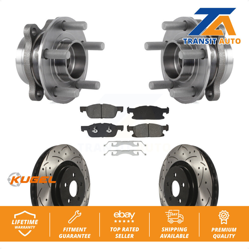Front Hub Bearing Drilled Slot Brake Rotor & Pad Kit For Ford Fusion Lincoln MKZ