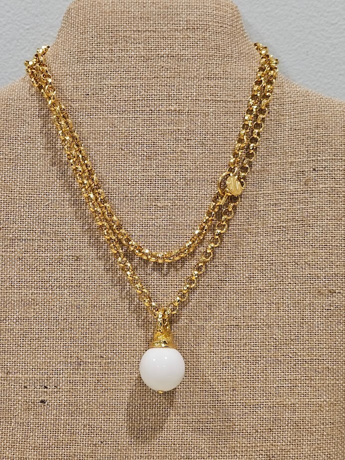 Anne Klein Faux Pearl Fob Pendant Necklace Vintage Boho Chic City Beauty Retro