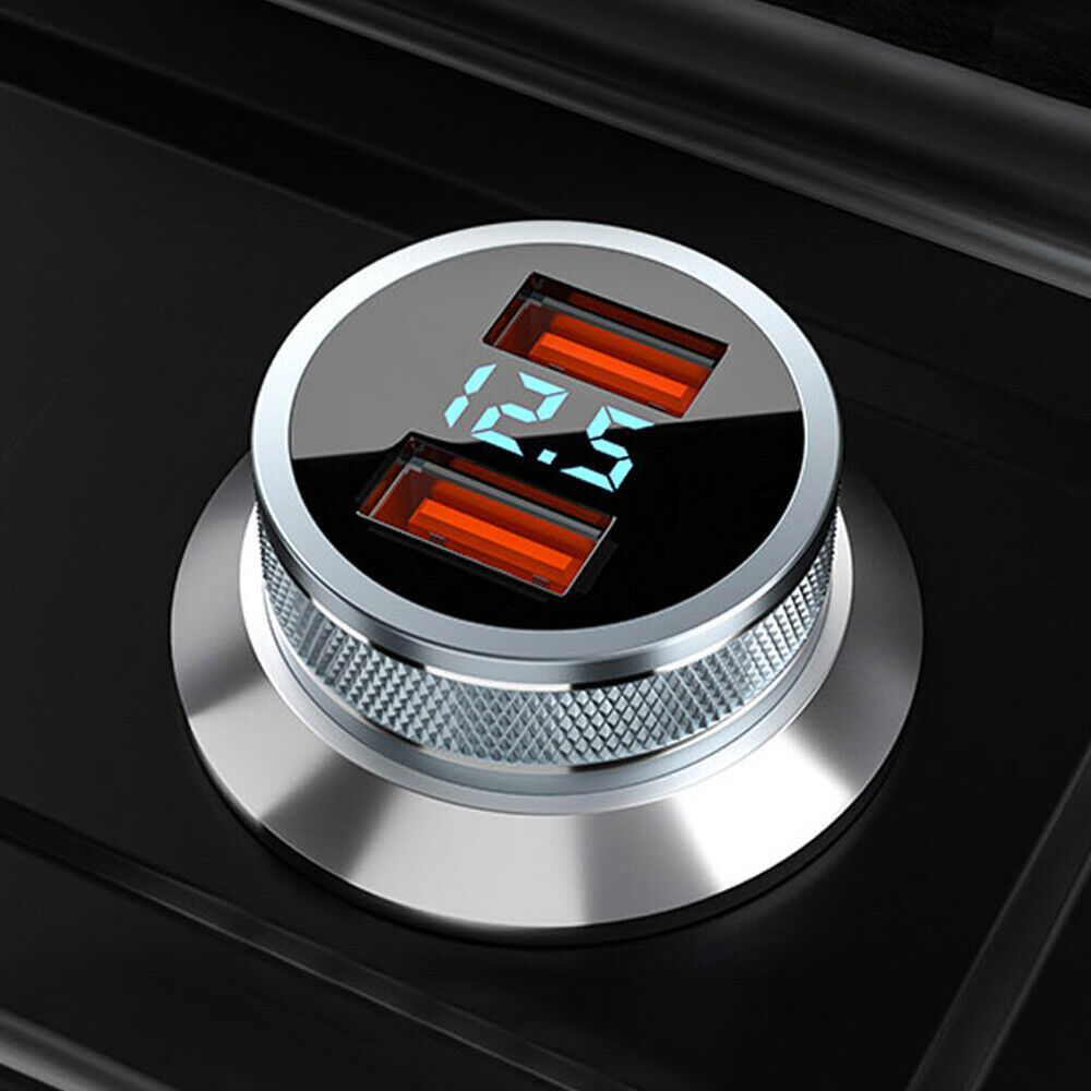 1* Car Dual USB Charger Quick Charge 3.0 Fast Charging LED Voltmeter Accessories