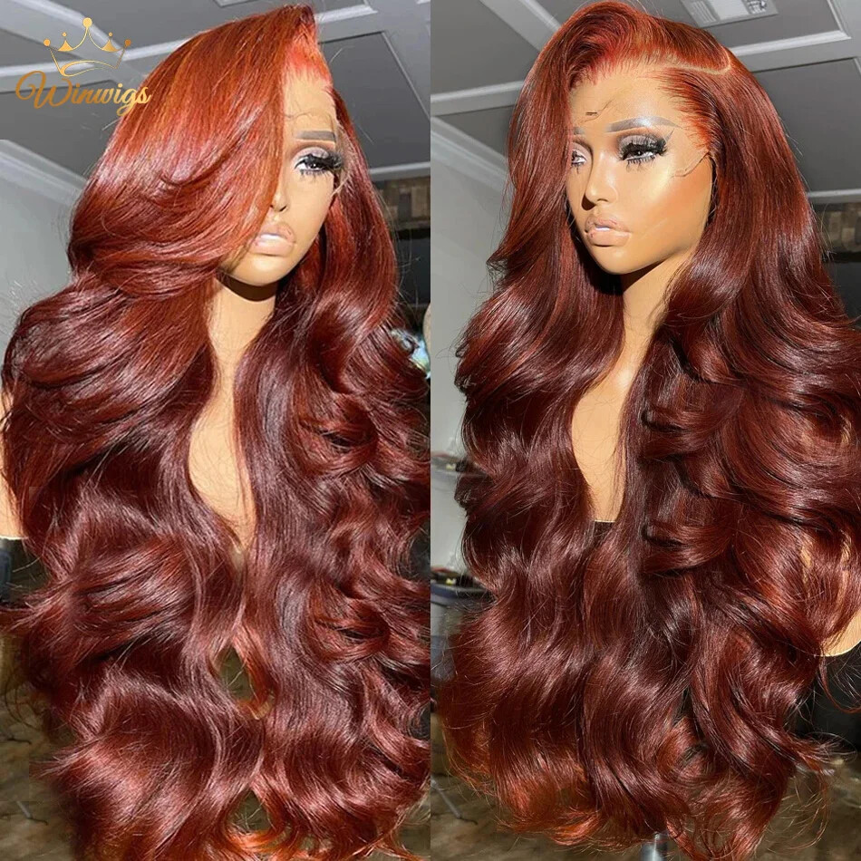 Reddish Brown 13x4 HD Lace Front Wig Brazilian Body Wave Human Hair Pre Plucked