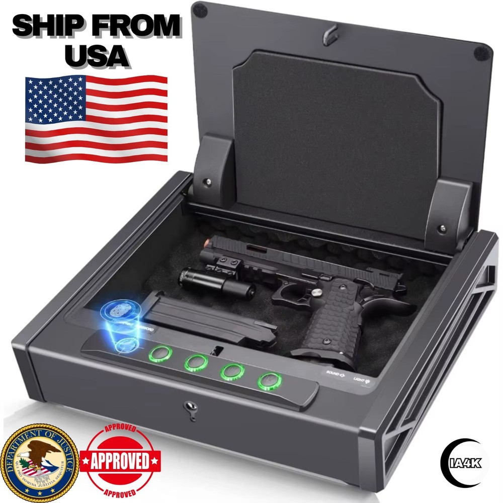 Biometric Pistol Safe with Fingerprint Lock for Quick Access to Revolvers – Portable Gun Vault-image