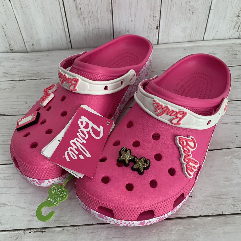 Crocs Classic Barbie Adult Men's 12 Electric Pink Jibbitz Charms Slip On