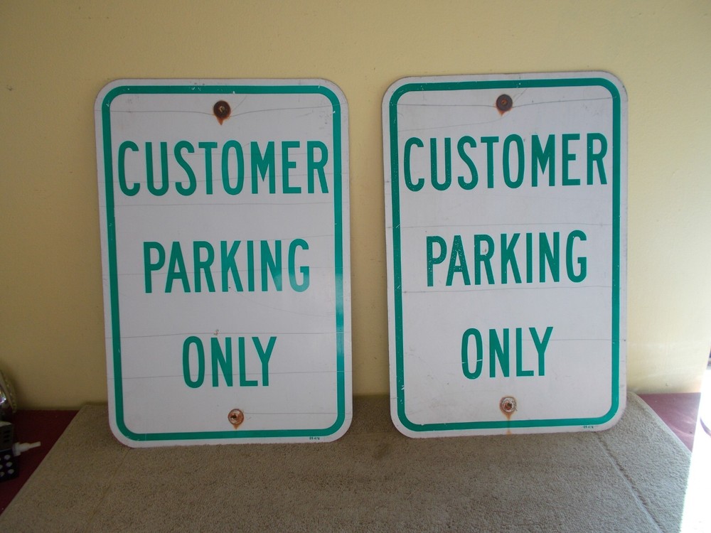 vtg CUSTOMER PARKING ONLY SIGNS GAS STATION PAIR LOT-2 METAL-image
