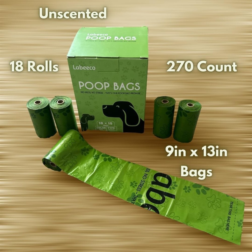 Labeeco Dog Poop Bags (270 poop bags) - Leak-Proof and Extra-Thick Pet Poop Bags