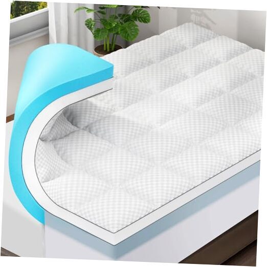 Dual-Layer 4 Inch Size Memory Foam Mattress Topper for Back Pain, Queen White
