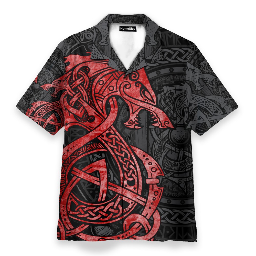 Fenrir Red Men's Hawaiian Button-Up Shirt for Stylish Casual Wear