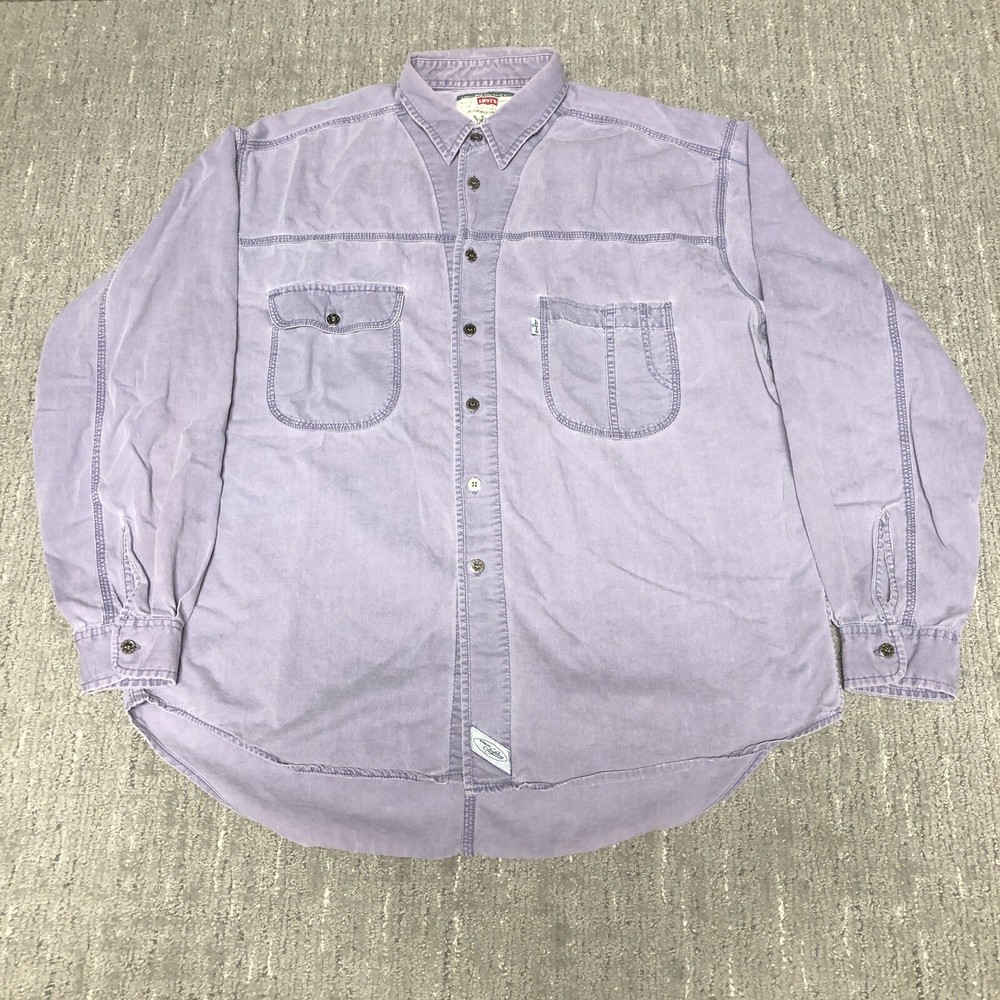 Vintage 90s Levi’s Denim Button Up Shirt Men’s Size L Purple Western Cowboy