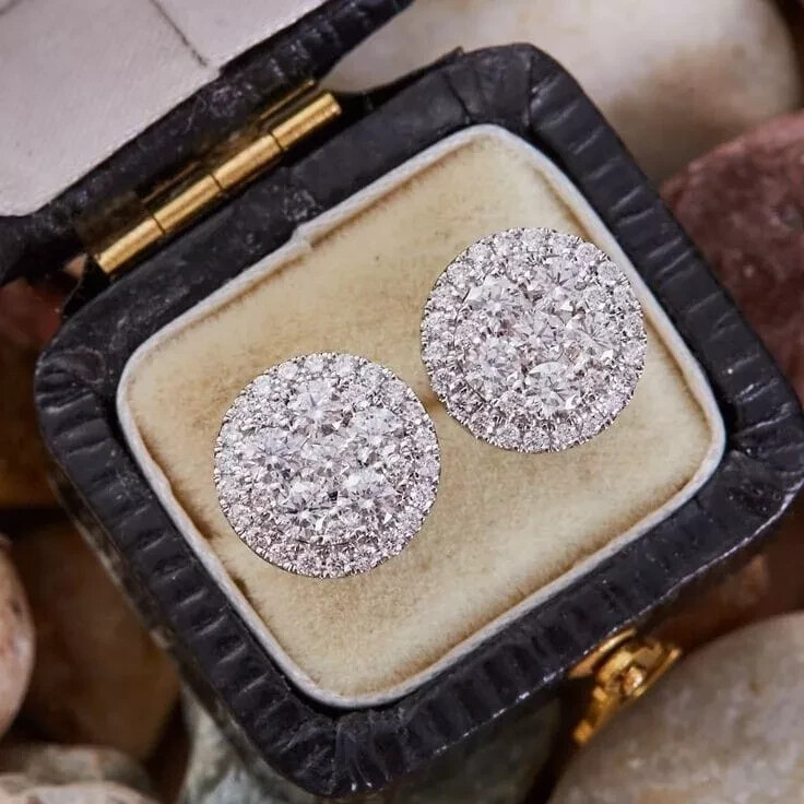 1.00 Ct Round Moissanite Wedding Stud Earrings in 14K White Gold Plated