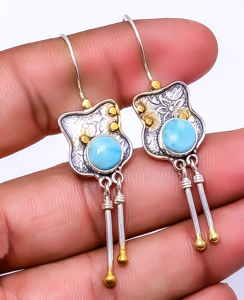 Blue Opal Owyhee Two-Tone 925 Sterling Silver Earrings 2.34 Inches E_9284_118_5