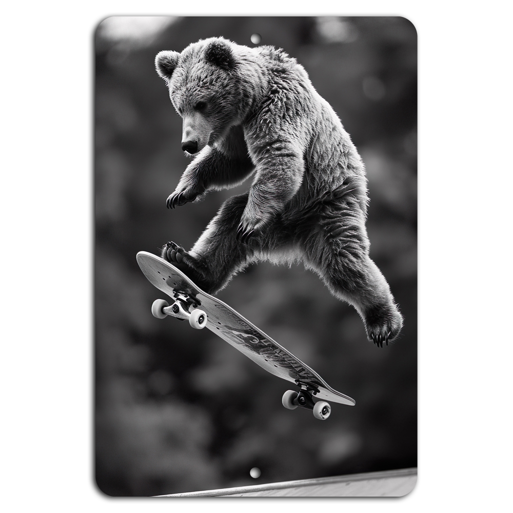 Bear Thrills Skateboard Adventure Metal Wall Art Sign