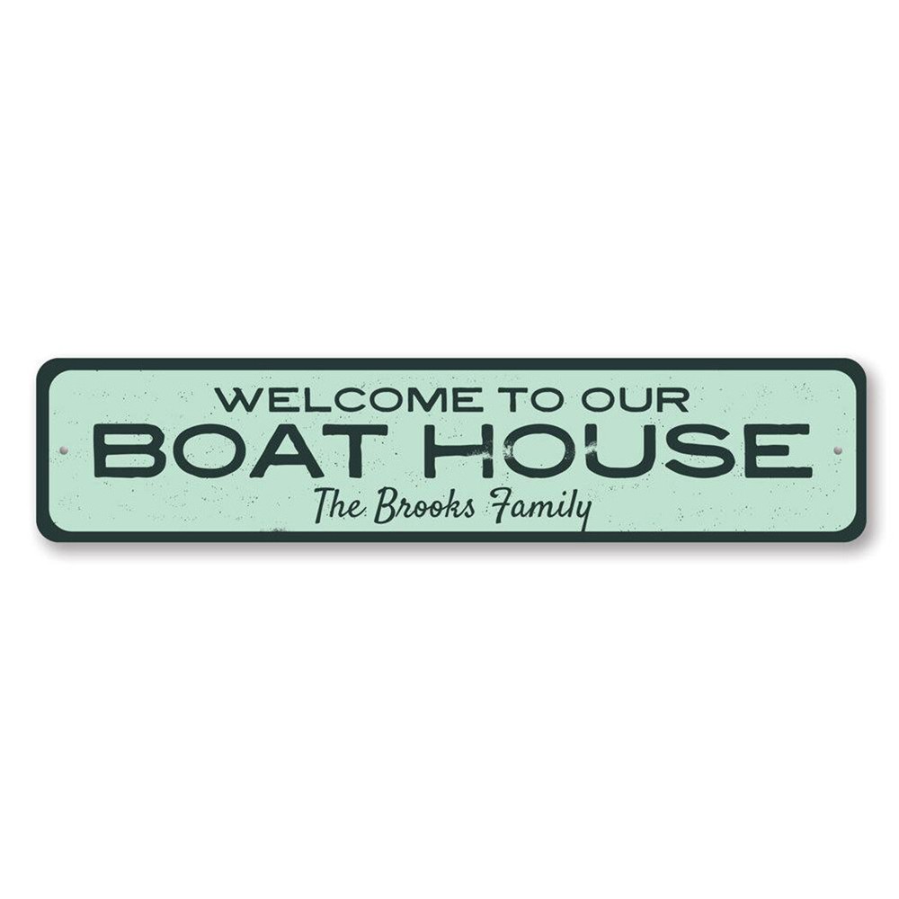 Personalized Welcome Boat House Family Name Lakehouse Aluminum Metal Decor Sign