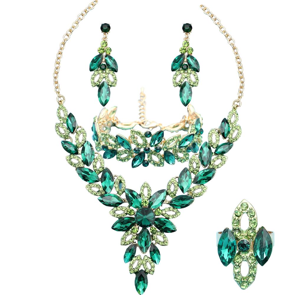 Jewelry Set for Women, Statement Necklace Dangle Earrings Link Bracelet Ring,...