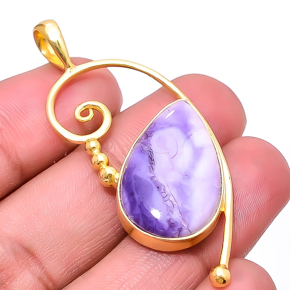 Bertrandite - Tiffany Stone Gold Plated 925 Sterling Silver Pendant 2.11