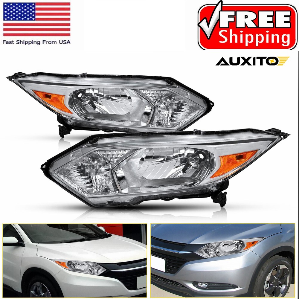 For Honda HR-V 2016 2017-2018 Front Replacement Headlights Amber Assembly Chrome