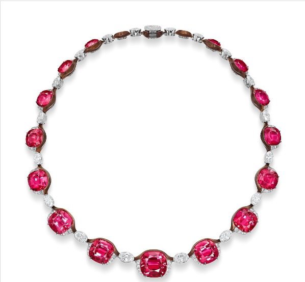 43Ct Cushion Cut Red Ruby & CZ Tennis Necklace in 14k Rose Gold Plated
