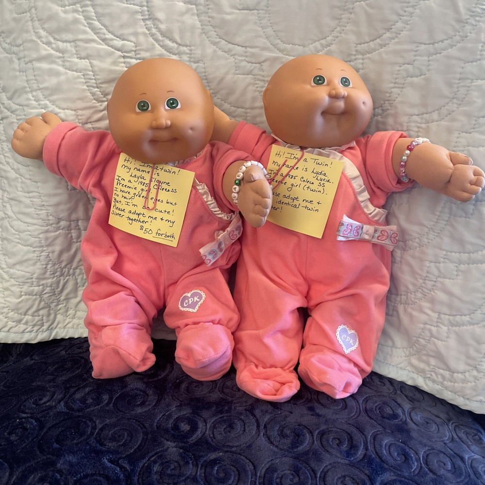 Bargain Price $40 Together. Cabbage Patch Preemies, Green Eyes, Bald Coleco 1985