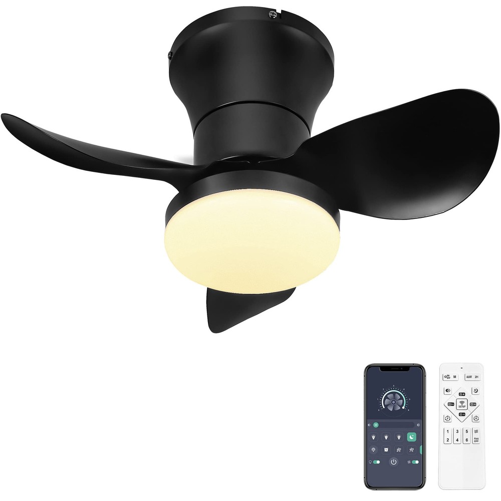 Ohniyou Remote-Controlled 21-Inch Flush Mount Smart Ceiling Fan with Light and App Control  