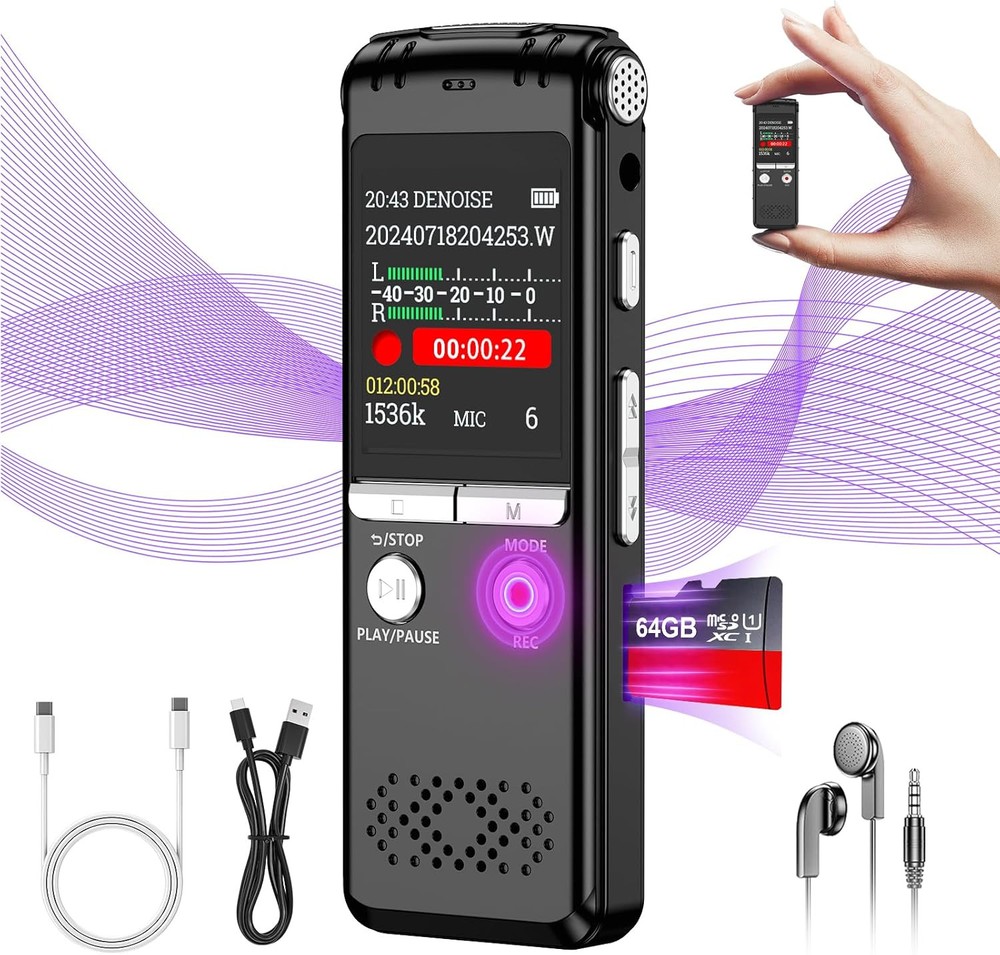 64GB Digital Voice Recorder: ZIPCIDE 4800 Hours Activated Recording...