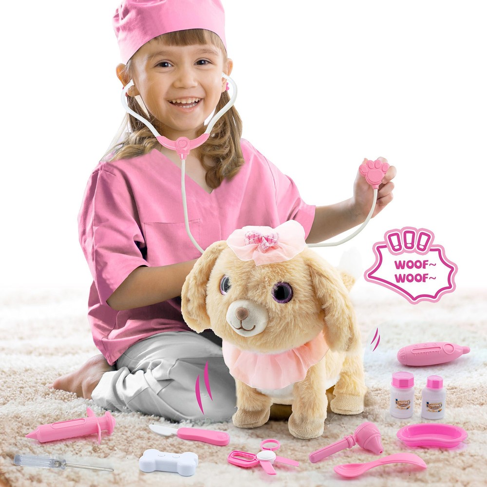 Interactive Toys Electronic Plush Dog for Girls, Pretend Play Doctor Kit with...