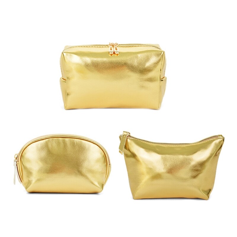 Versatile Gold Makeup Case Waterproof Cosmetic Organizer Handheld Makeup Pouch