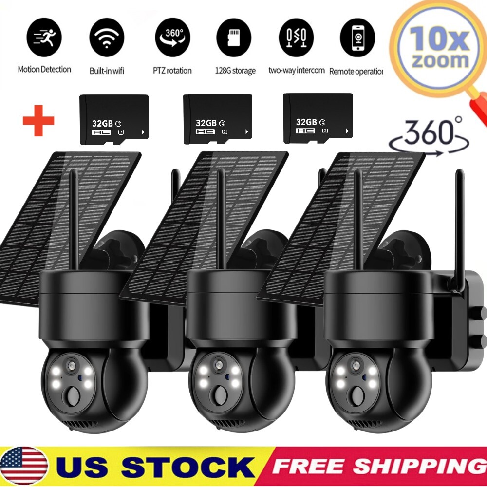 Solar Battery Powered Wireless WiFi Outdoor Pan/Tilt Home Security Camera System