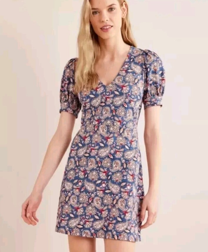 Brand New Boden Cotton Paisley Terrace V Neck Mini Dress Size 14 RRRP £65.00