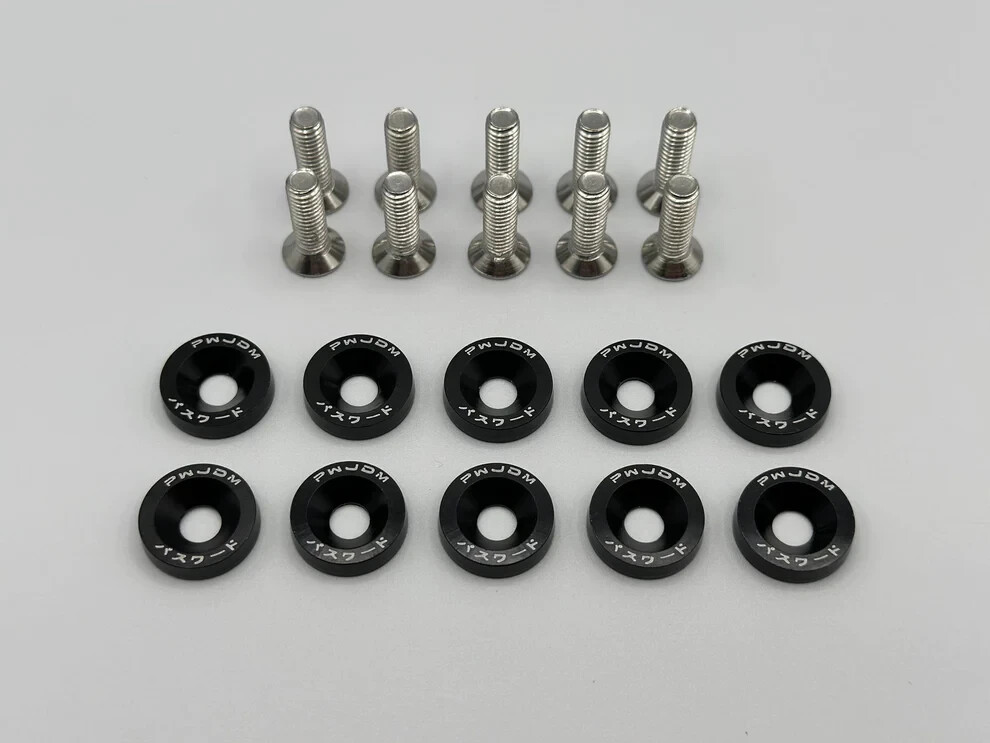 Black Anodized JDM Fender Washer Kit M6x20 – 10pc Dress Up Set-image