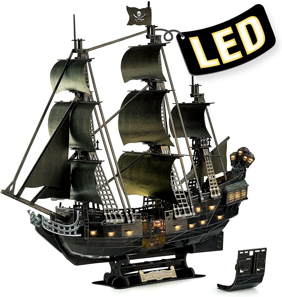 Pirate Ship 3D Puzzle- Moveable LED Decorations with Detailed Interior