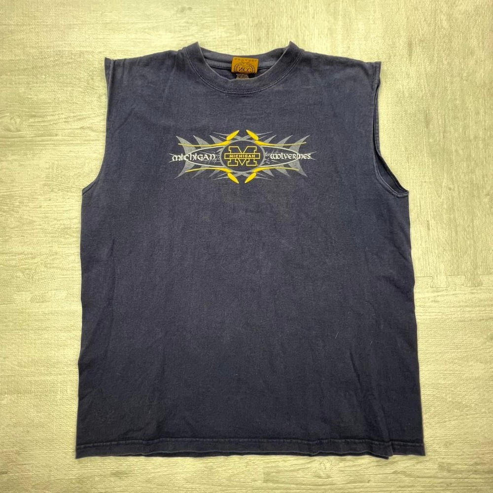 Vintage 90s Michigan Wolverines Sleeveless T-Shirt Size: XL Blue Yellow NCAA