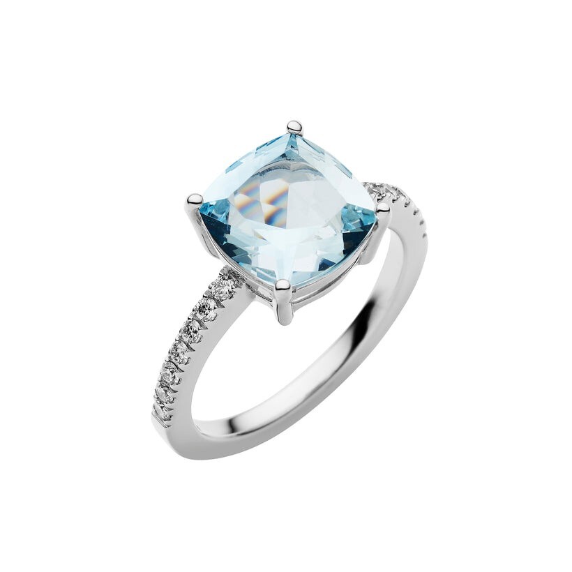 Blue Topaz Moissanite Diamond Engagement Ring in 925 Sterling Silver, Perfect Gift