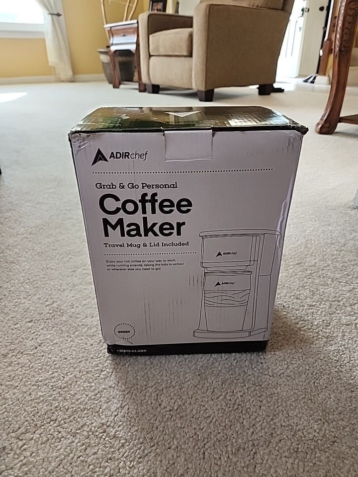 AdirChef Grab&Go Single Serve Coffee Maker with 15 oz Travel Mug & Lid