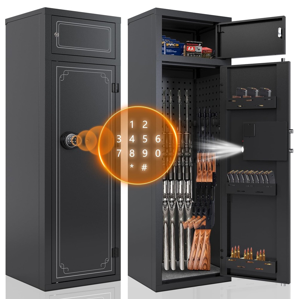 10-12 Gun Safe for Rifles & Pistols - Secure Home Storage Cabinet
