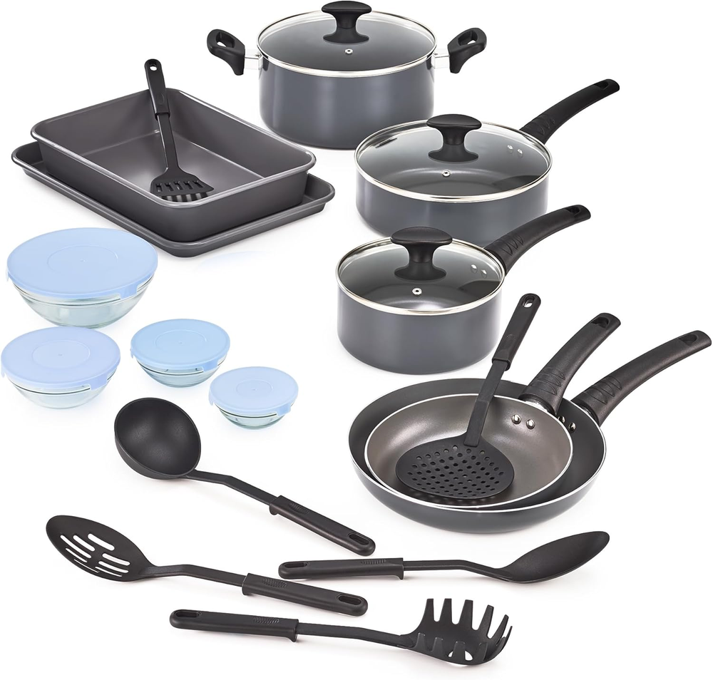 Nonstick Cookware Set with Glass Lids - Aluminum Bakeware, Pots and Pans, Storag