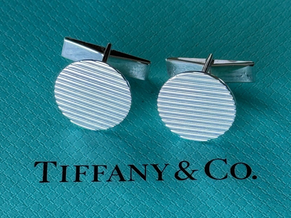 Tiffany & Co.   Cufflinks Round Ribbed  Sterling Silver 925  Vintage