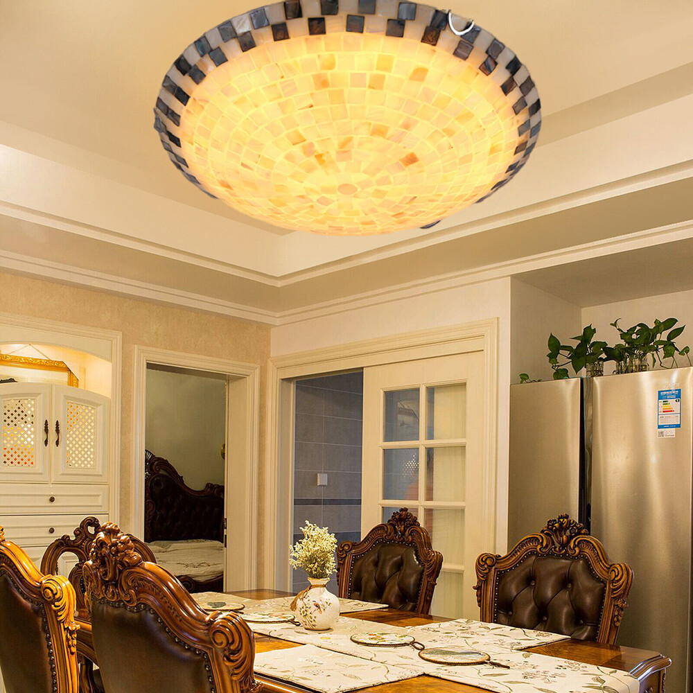 Traditional Flush Mount Ceiling Light Mosaic Glass Shade Pendant Lighting