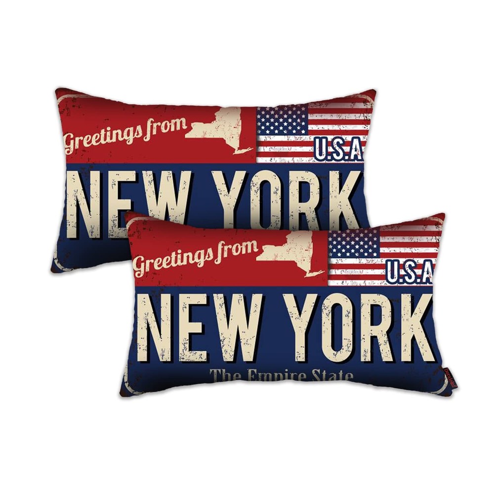 New York Throw Pillow Cover 12x20 Set of 2, New York Decor Gift Souvenir, Ame...