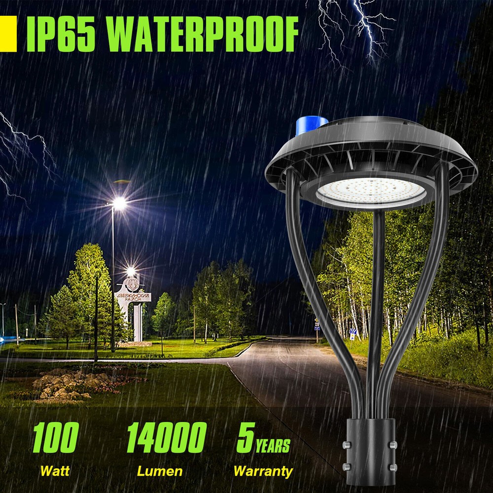 100W Dusk-to-Dawn LED Pole Light for Streets, Gardens, Pathways, and Parking Lots