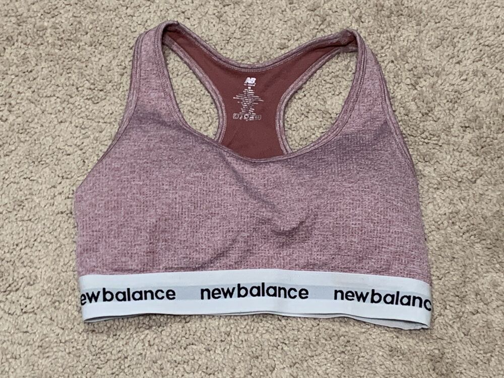 New Balance Womens Sports Bra Size Medium Pink Padded Ribbed Logo Bra