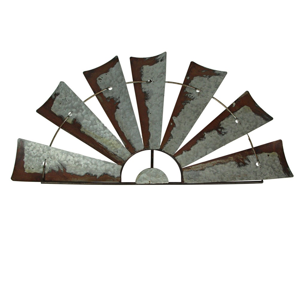 Distressed Rustic Galvanized Metal Half Moon Windmill Wall Art Sculpture