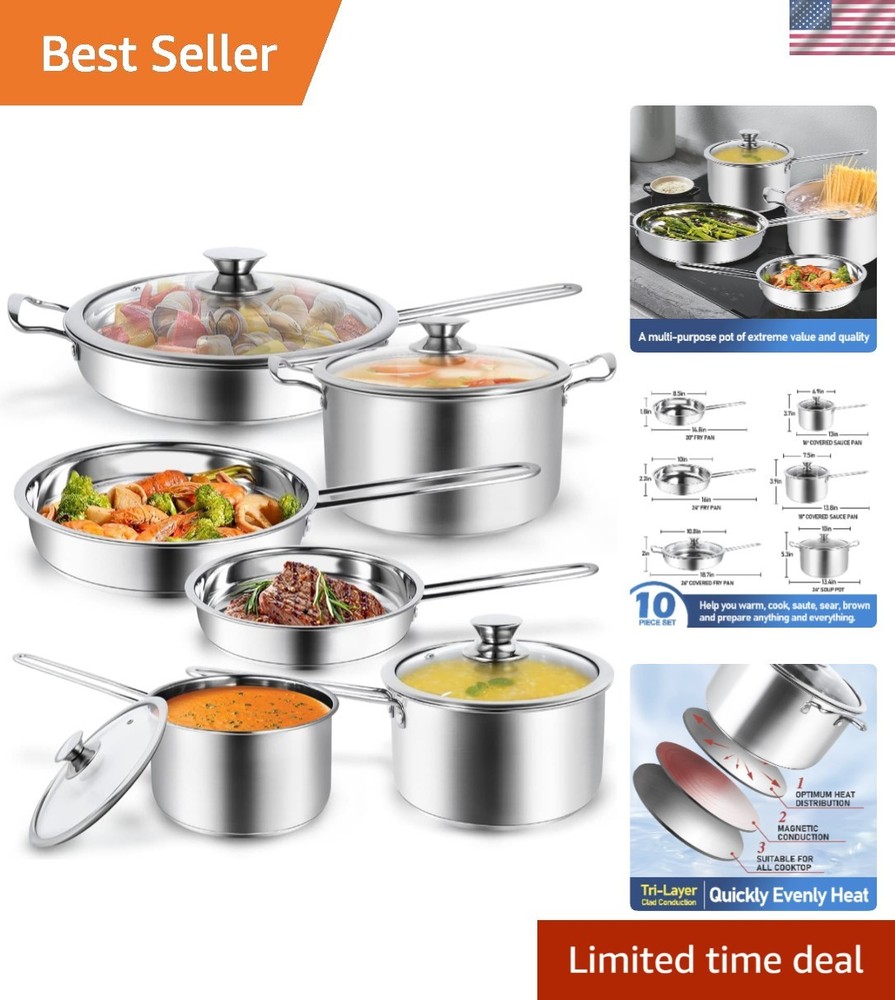 Ergonomic Handled 10-Piece Stainless Steel Cooking Set for Effortless Meals