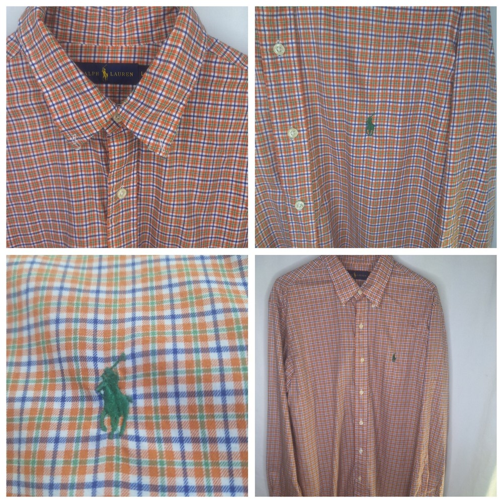 Ralph Lauren Orange Plaid Button Up Shirt for Men