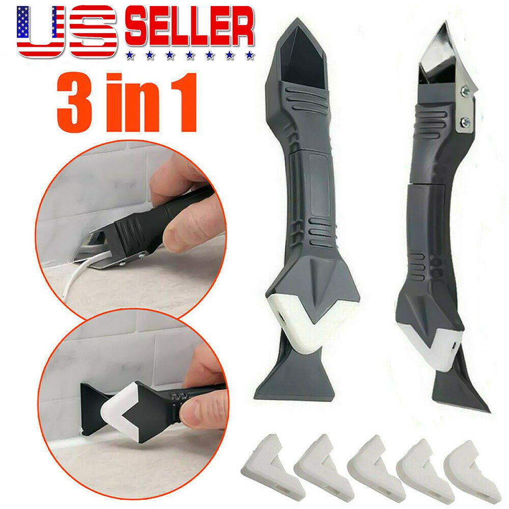 3-in-1 Silicone Caulk Finisher Sealant Smoothing Scraper Grout Tool Kit